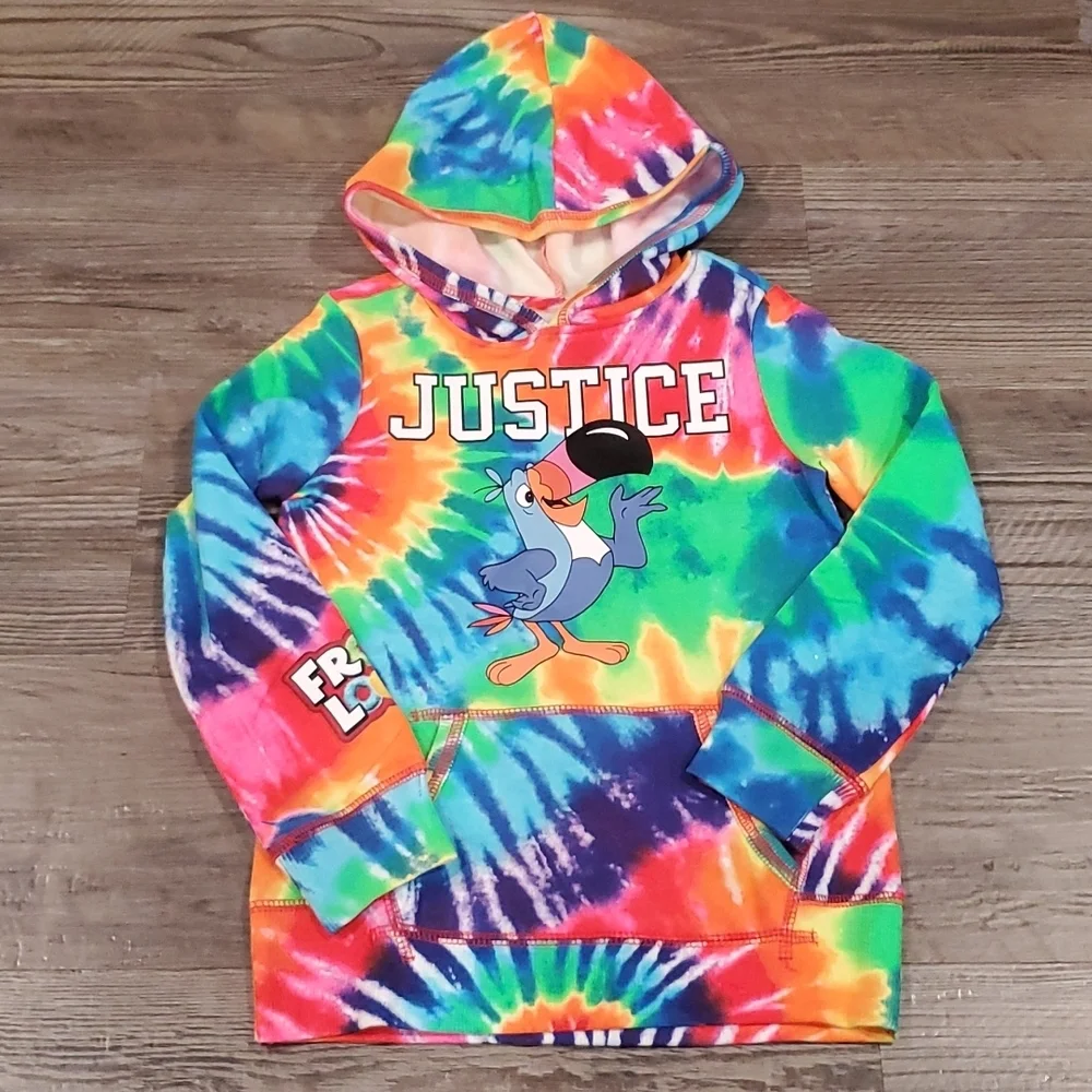 Justice Tie Dye Tucan Fruit Loops Hooded Sweatshirt Size XS